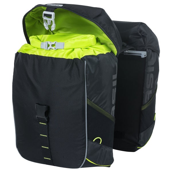 Sivulaukkupari BASIL Miles MIK, L koko, 34l, musta lime